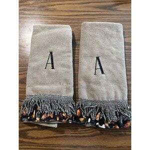 Microfiber towels with initial A with rooster trim and yarn trim